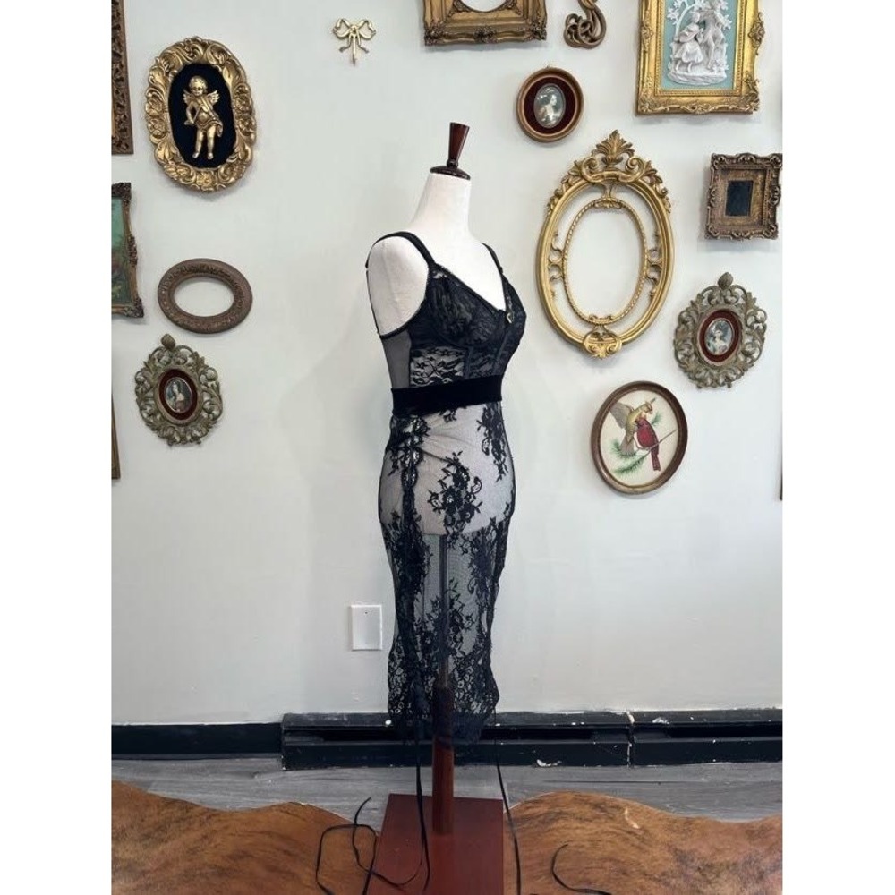 Dreamgirl Black Eyelash Lace Slip Chemise Size M - Picture 2 of 9